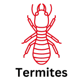 termite icon in red with space termite icon in red