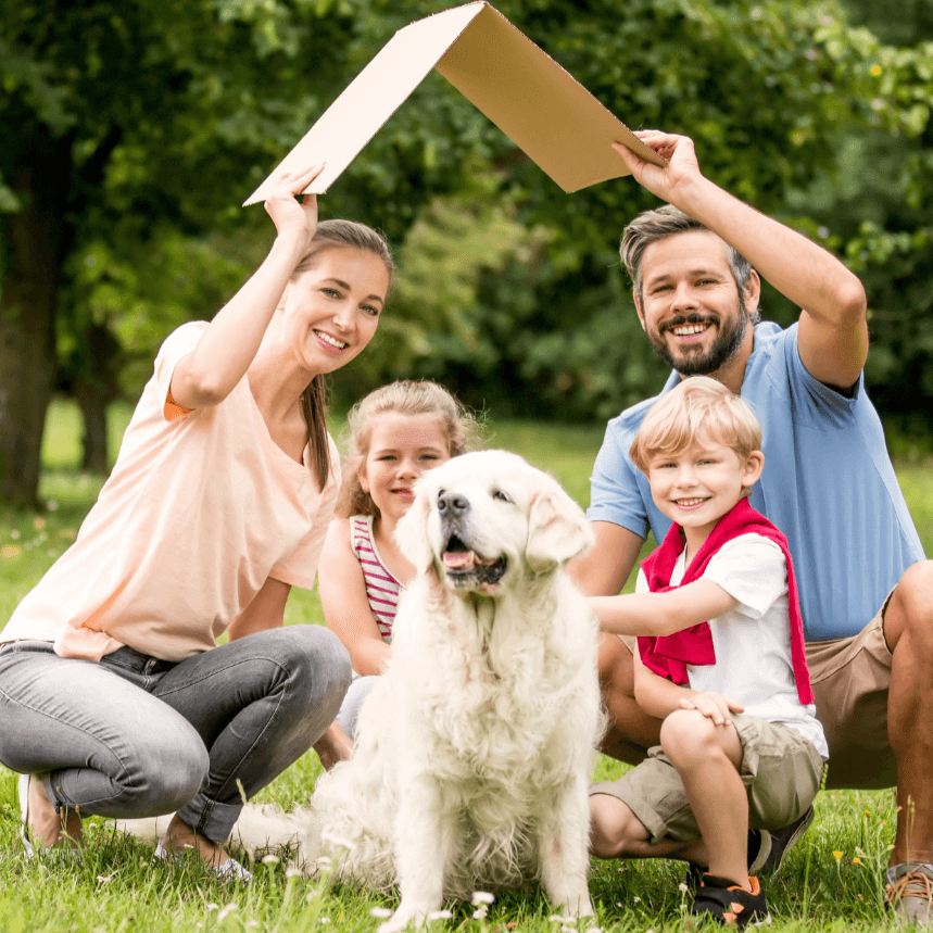 Happy family with their dog